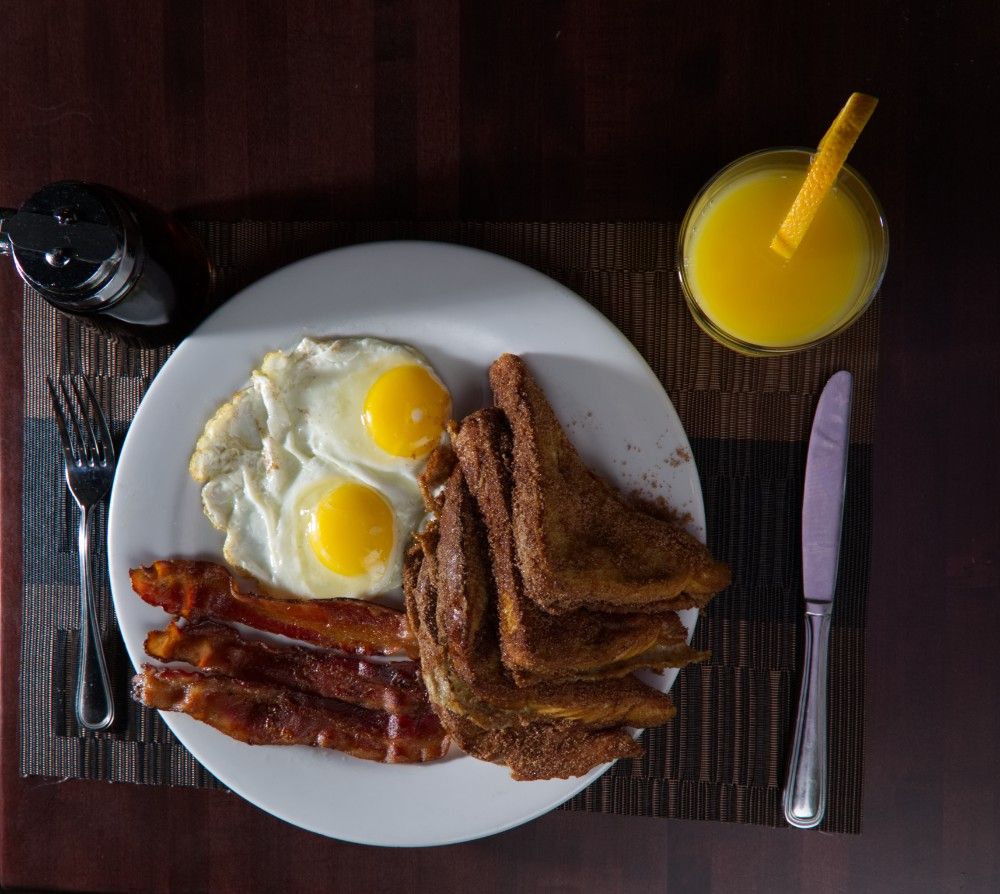 French toast combo with eggs and bacon